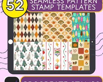 52 Seamless Pattern Template Stamps for Procreate