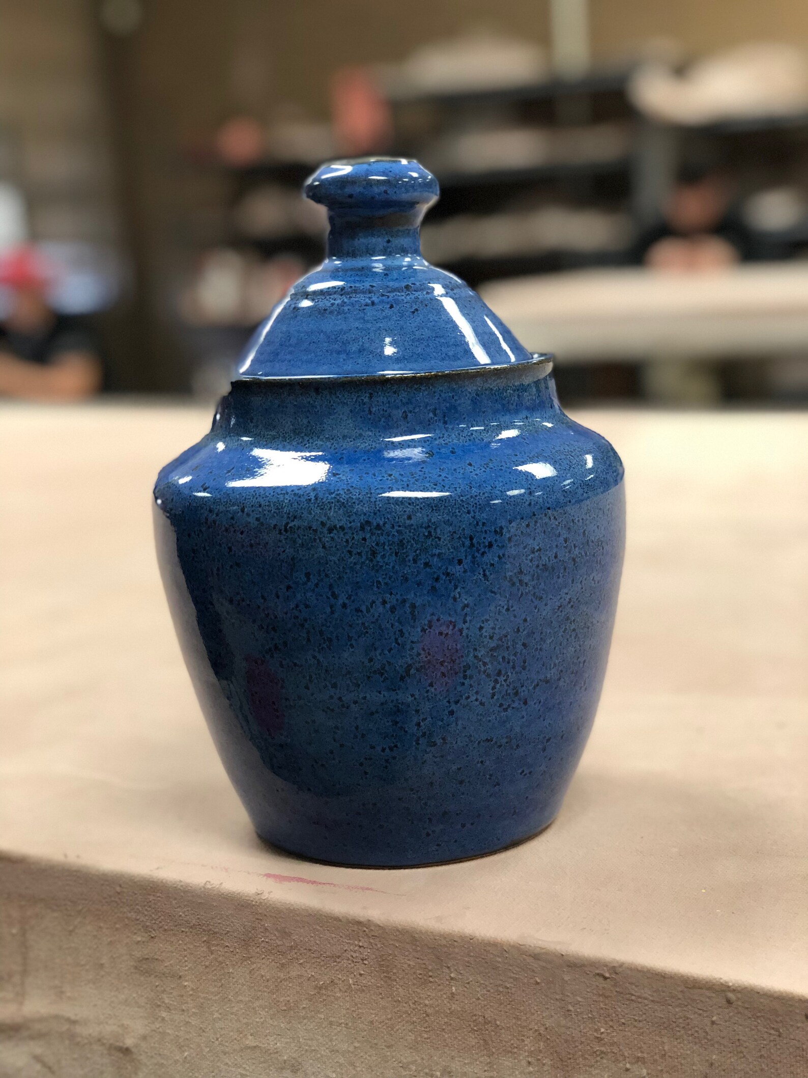 Blue jar vase with lid 8H X 6 1/4'W Etsy