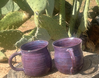 2 Set Two Handmade Purple ceramic Cups Mugs