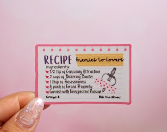 Enemies to Lovers Recipe Card, Vinyl Sticker, Kindle Sticker, Book Lover Gift, Bookish Gift, Book Merch, Gift for readers, E-Reader Sticker