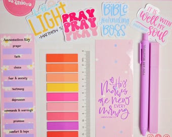 Bible Study Annotation Kit, Mini Journaling Kit, Bible Journaling Supplies, Christian Gift for Women, Faith Sticker, Cute Gift Set for Girls