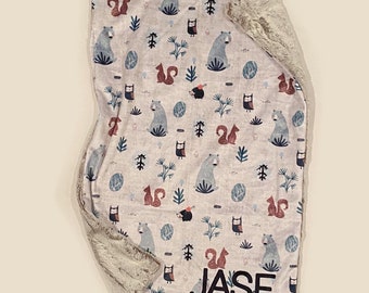 personalisierte Wald Kunstfell lovey, Schmusetuch, Baby Mädchen lovey, Babydecke, Baby Jungen