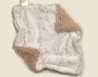Ivory camel/sand llama faux fur lovey, faux fur lovey, security blanket, baby girl lovey, baby boy lovey