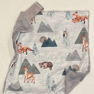 Neutral Waldbär, Fuchs, Baum lieben, Schmusetuch, Schmusetuch, Minky, Junge, Baby Geschenk, Kinderzimmer, Mädchen, Reise,