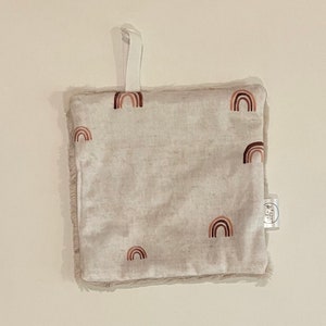 Neutral rainbow pattern minky soother snuggler, faux fur lovey, security blanket, baby girl lovey, baby boy lovey, paci holder, pacifier