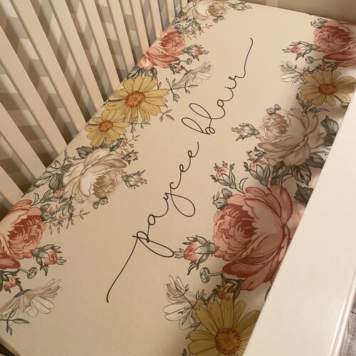 Floral Personalized Crib Sheet Baby Girl Crib Sheet Etsy