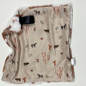 Western horse, cow, cactus minky lovey, faux fur lovey, security blanket, baby girl lovey, baby boy lovey, luxe, baby gift, cuddle