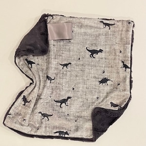 Textured grey Dino pattern lovey, faux fur lovey, security blanket, baby girl lovey, baby boy lovey