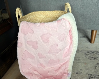 Heart /ivory cuddle car seat blanket, faux fur lovey, security blanket, baby girl lovey, minky blanket, baby, neutral, baby gift, boy, luxe