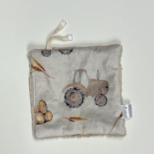 Neutral tractor minky soother snuggler, faux fur lovey, security blanket, baby girl lovey, paci clip, pacifier holder, travel, minky, boy