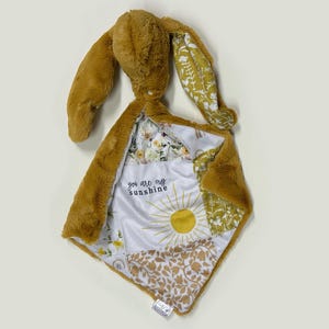 Sunshine bunny lovey, security blanket, faux fur, minky, luxe lovey, cute gift, baby boy, baby girl, baby shower, neutral, soft toy, newborn