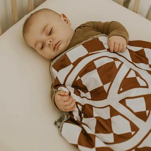 Rust checkered peace sign minky lovey, faux fur lovey, security blanket, baby girl lovey, baby boy lovey, neutral, minimalist, luxe cuddle