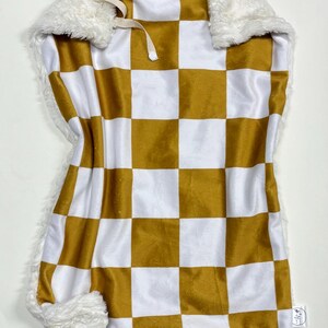 Gold checker car seat blanket, western baby blanket, faux fur lovey, security blanket, baby girl lovey, baby boy lovey, neutral, luxe