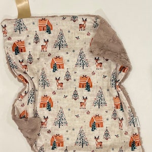Vintage Christmas  minky lovey, faux fur lovey, security blanket, baby girl lovey, baby boy lovey, stocking stuffer, neutral, Christmas gift