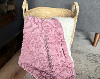 Rose an ivory cuddle car seat blanket, faux fur lovey, security blanket, baby girl lovey, minky blanket, baby, neutral, baby gift, boy, luxe