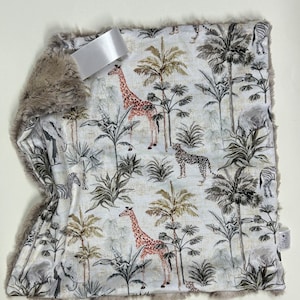 Neutral safari print minky lovey, faux fur lovey, security blanket, baby girl lovey, baby boy lovey