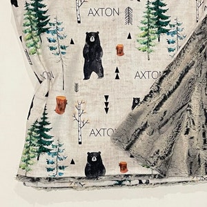 personalisierte Bär und Wald Kunstfell lovey, Schmusetuch, Baby Mädchen lovey, Babydecke, Baby Junge