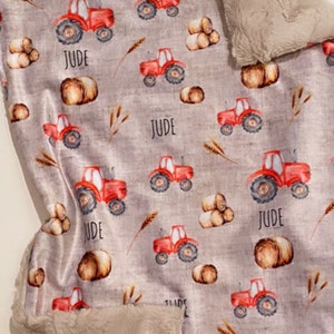 gepersonaliseerde tractor en baal nepbont lovey, veiligheidsdeken, baby girl lovey, babydeken, babyjongen