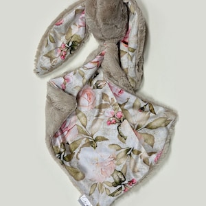 Floral bunny lovey, security blanket, faux fur, minky, luxe lovey, cute gift, baby boy, baby girl, baby shower, neutral, soft, toy, newborn