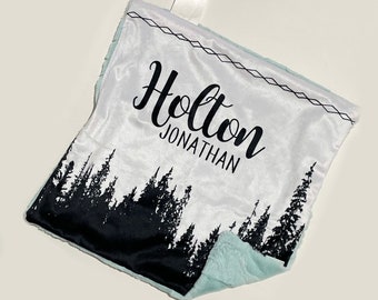 personalisiert Wald Rahmen Kunstfell lovey, Schmusetuch, Baby Mädchen lovey, Babydecke, Baby Boy