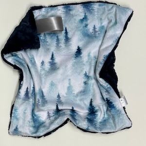 Blue forest tree minky lovey, faux fur lovey, security blanket, baby girl lovey, baby boy lovey, neutral, minimalist, soft, baby gift