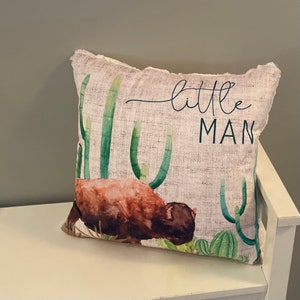 Little man pillow,18”x18” nursery throw pillow cover, faux fur pillow, nursery decor, neutral, Buffalo, cactus, western, boy nursery, little