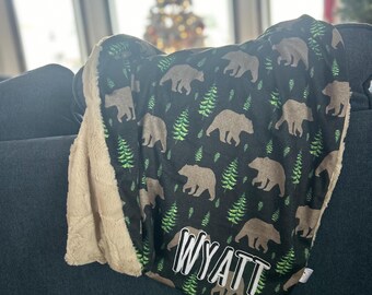 Personalisierte Bär und Baum Kunstfell lovey, Schmusetuch, Baby Mädchen lovey, Babydecke, Baby Jungen