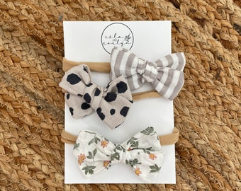 Set of 3 cotton baby bows