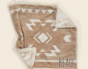 personalized Aztec western faux fur lovey, security blanket, baby girl lovey, baby blanket, baby boy