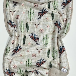 Bronc rider car seat blanket, western baby blanket, faux fur lovey, security blanket, baby girl lovey, baby boy lovey, cactus, rodeo