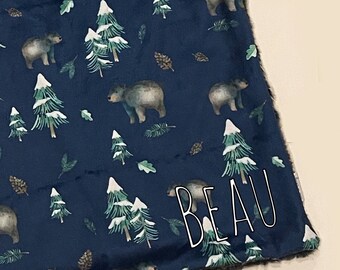 personalisierbarer Bär Wald Kunstfell lovey, Schmusetuch, Baby Mädchen lovey, Babydecke, Baby Boy