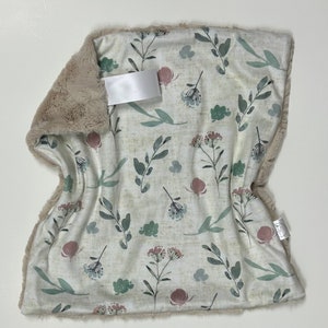 Neutral spring floral minky lovey, faux fur lovey, security blanket, baby girl lovey, luxe, cuddle, soft, personalize