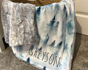 Personalisierte Aquarell Baum Kunstfell lovey, Schmusetuch, Baby Mädchen lovey, Babydecke, Baby Junge