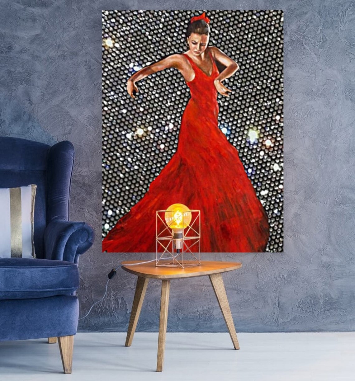Glitter Art Canvas Flamenco Dancer Wall Decor Wallpaper silver Etsy