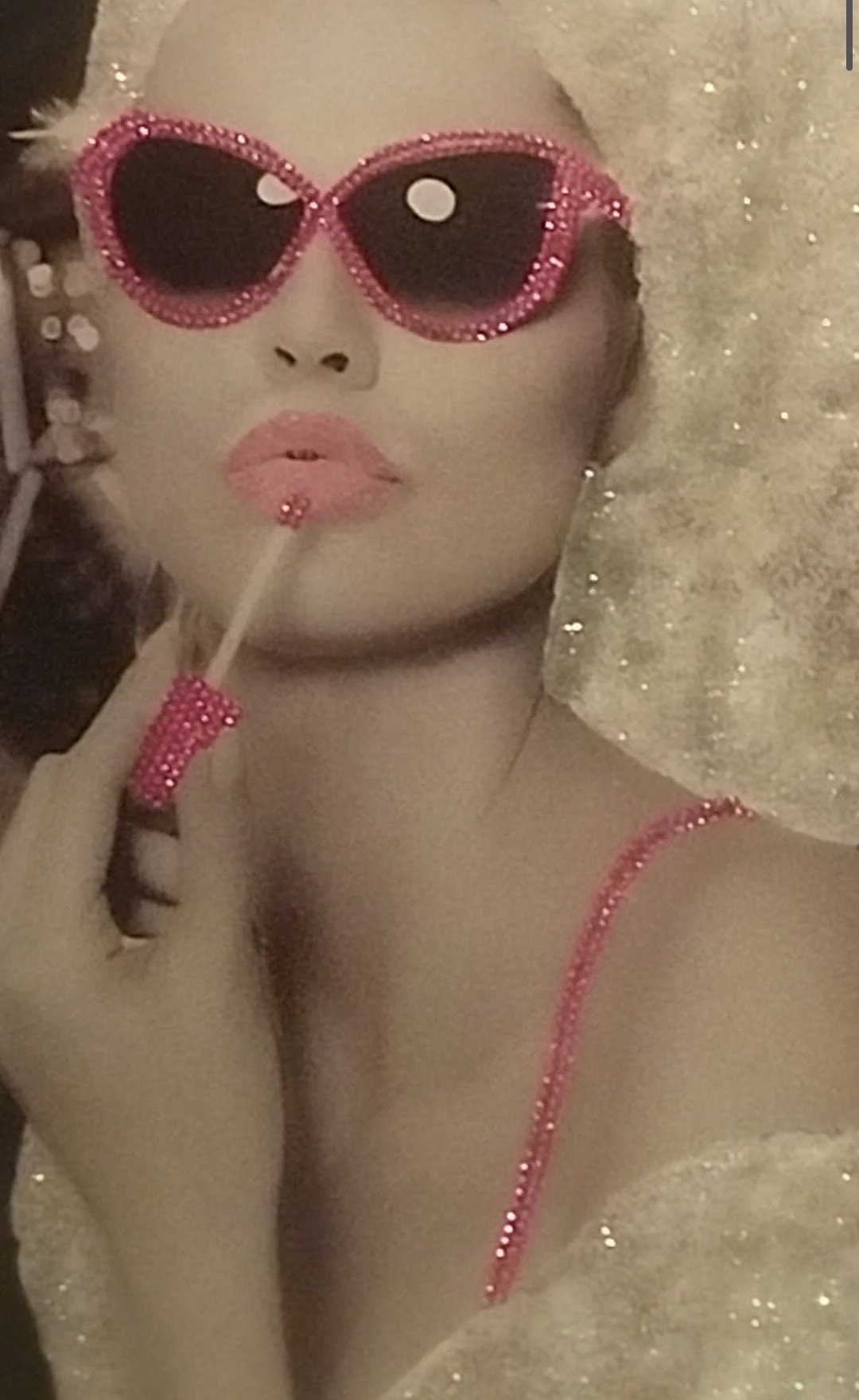 Audrey Hepburn Crystals ,glitter Canvas Wall Art, Wallpaper Silver Sparkle Diamond Pink Lips