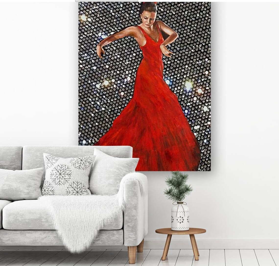 Glitter Art Canvas Flamenco Dancer Wall Decor Wallpaper silver Etsy