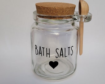 Cute Vintage Style Storage Jar For Bath Salts | Bath Salt Jar With Scoop | Personalised Jar For Bathroom Storage | Epsom salts jar