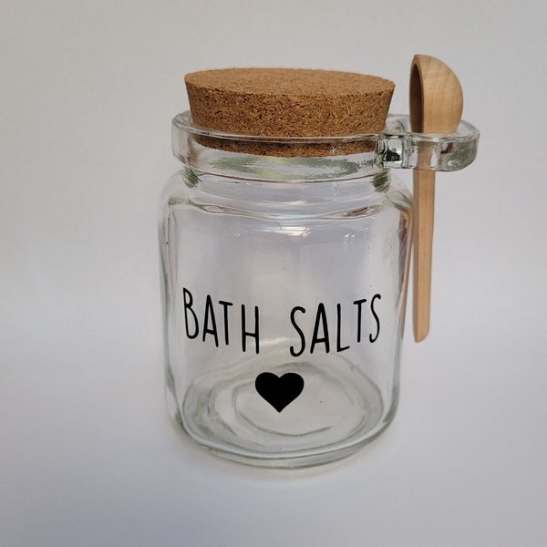 Cute Vintage Style Storage Jar For Bath Salts | Bath Salt Jar With Scoop | Personalised Jar For Bathroom Storage | Epsom salts jar