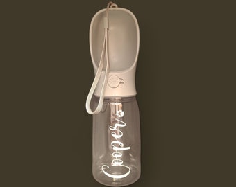 Personalised Portable Dog Water Bottle 500ml In Pink Or Grey | Dog Drink Bottle | Dog Travel Water Bottle