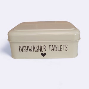 Dishwasher Tablets Tin | Washing Pods Tin | Laundry Sheets Tin with easy glide lid | Personalised Stackable storage