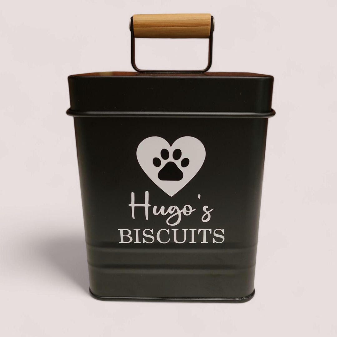 Black Personalised Dog Metal Biscuit Tin Dog Treat Tin Puppy Treat black-personalised-dog-metal-biscuit-tin-dog-treat-tin-puppy-treat