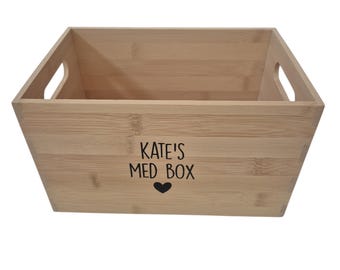 Personalised Healthcare Storage Box, Vitamins storage bamboo box, Self care box, Wellness, Pamper gift box, Medical Storage Box