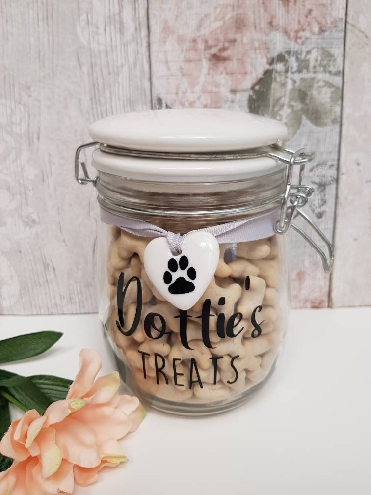 Personalised Dog Treat Jar with ceramic heart Etsy