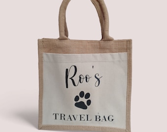 Personalised Dog Travel Bag | Puppy Gift Bag | Dog Birthday Gift | Tote Bag | Jute Bag | Dog Holiday Bag