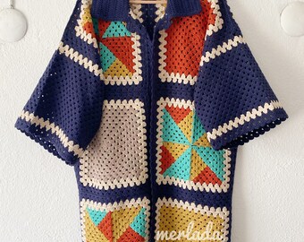 cardigan long au crochet, oversize, grande taille, bohème, cardigan carré grand-mère, pull au crochet, vêtements pour femme, tenue, cadeau, grand cardigan au crochet