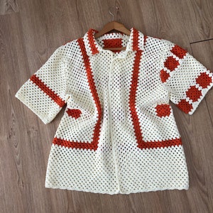 Crochet Shirt, Unisex , Crochet Overshirt, Vintage ,button shirt,Crochet Shirt for Men, Crochet Granny Square Shirt,striped shirt outfits,