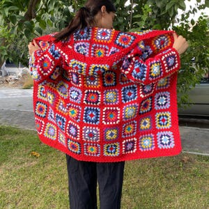 Handmade Cotton Crochet Granny Square Hoodie Cardigan