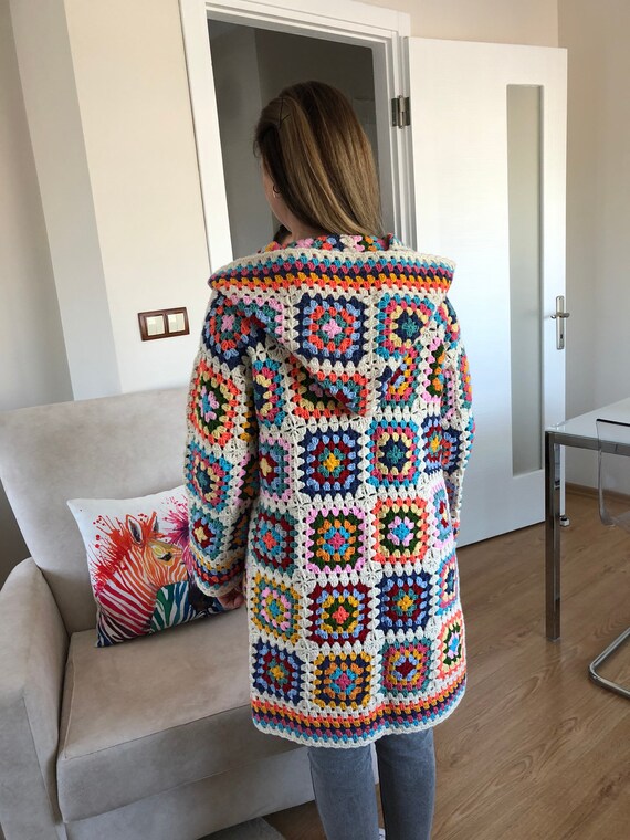 Crochet granny square hoodie hotsell