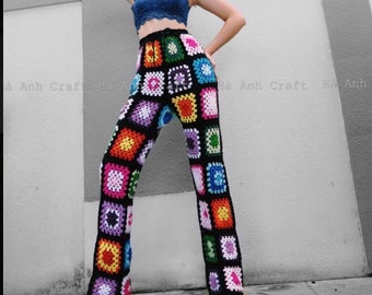 granny square pant, hippie pant, patchwork,crochet pants, unisex clothing, knitt, knitting,xmas, trousers, grannysquare trousers