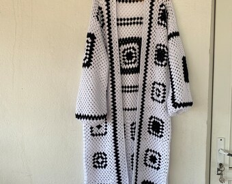 Grannysquare long cardigan, crochet long coat,crochet women cardigan, grannysquare sweater,oversize,xxxl,plussize,bigsize